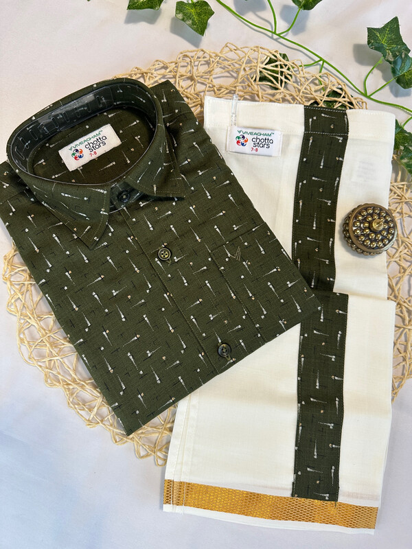 Boys Cotton Printed Shirt Dothi Set