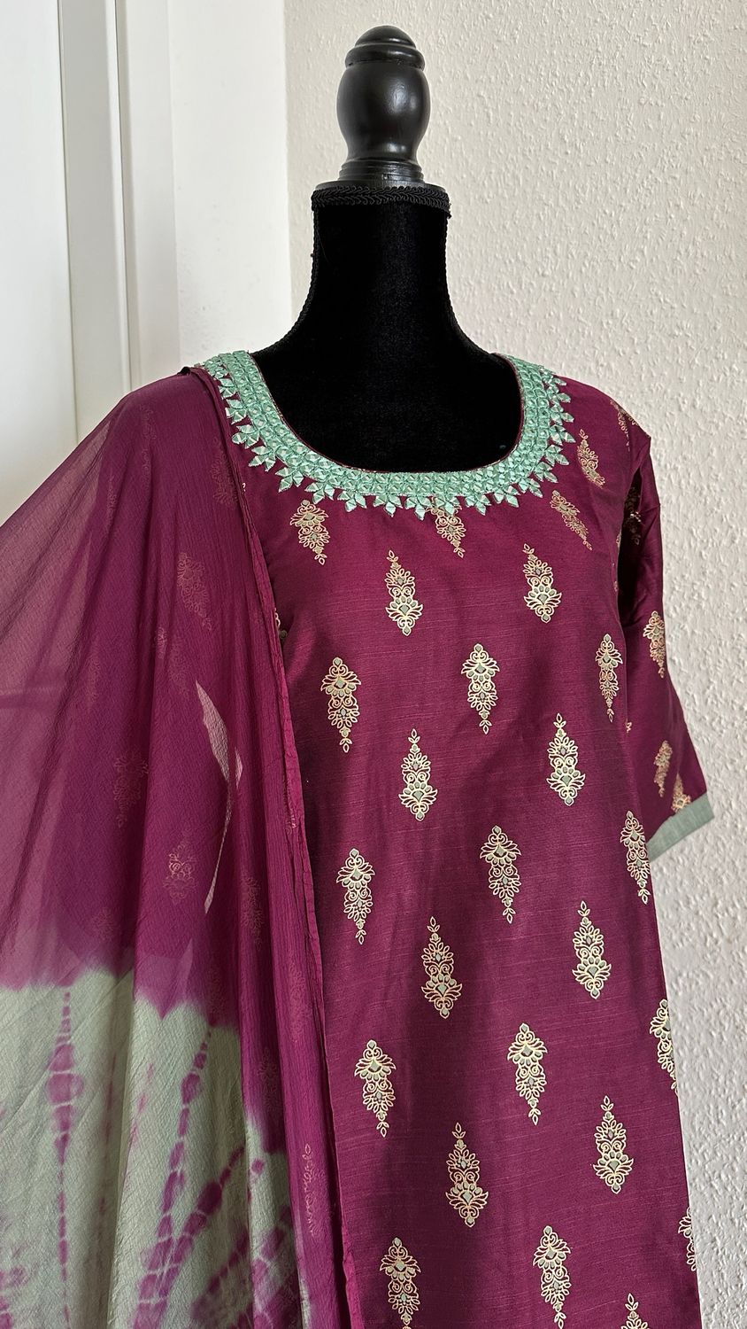 Salwar top, bottom and dupata.