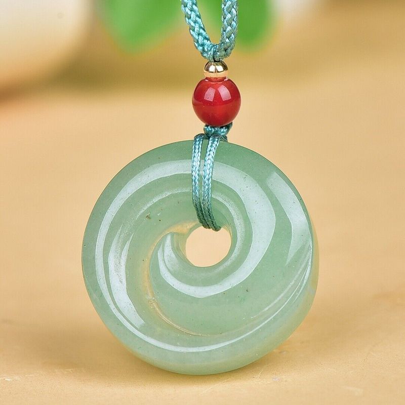 Natural Green Jade Pendant Handcarved PingAn buckle Necklace Lucky Talisman28*28