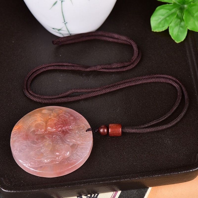Natural Pink Jade Hand Carved Maitreya Buddha Gift Fortune Pendant Necklace