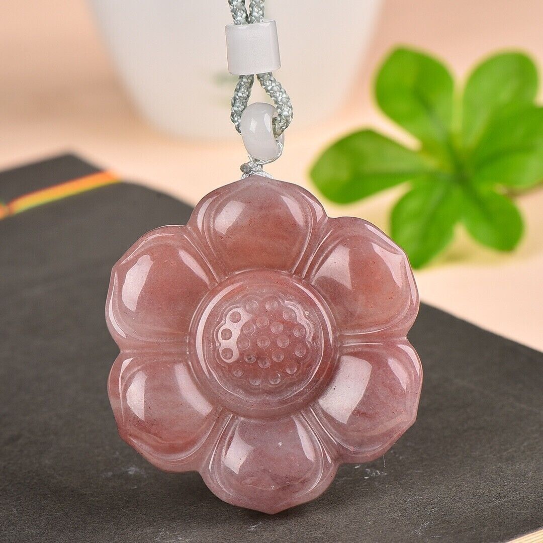 Natural Purple Jade Hand-carved Blooming Flower Pendant Women&#39;s Necklace