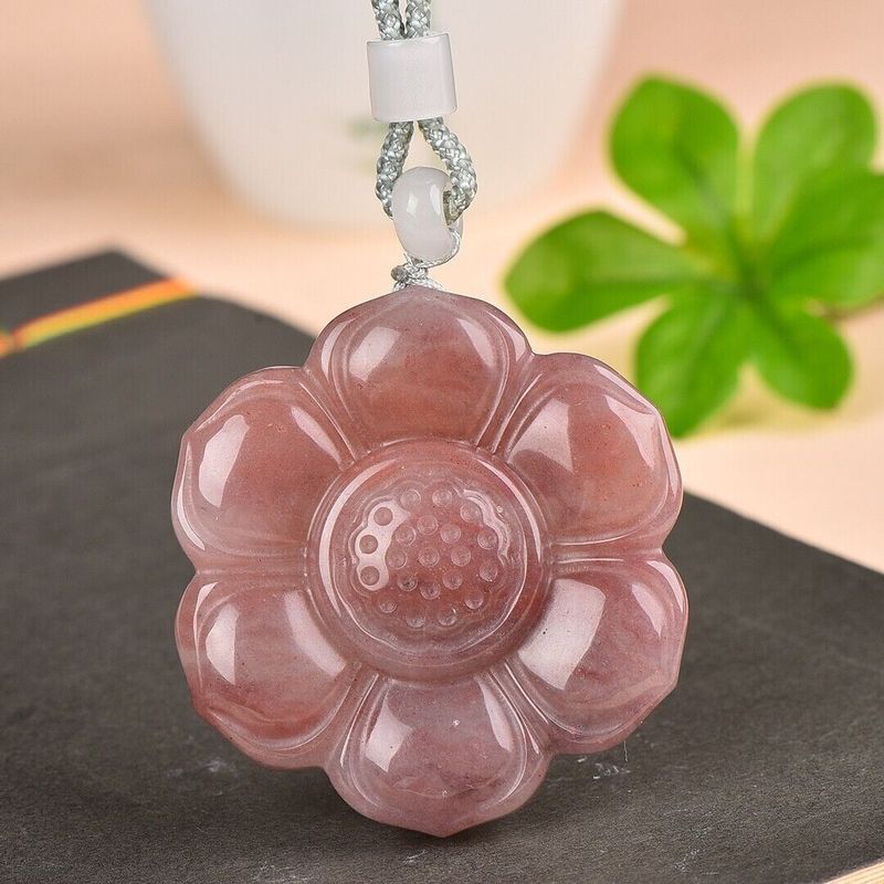 Natural Purple Jade Hand-carved Blooming Flower Pendant Women&#39;s Necklace