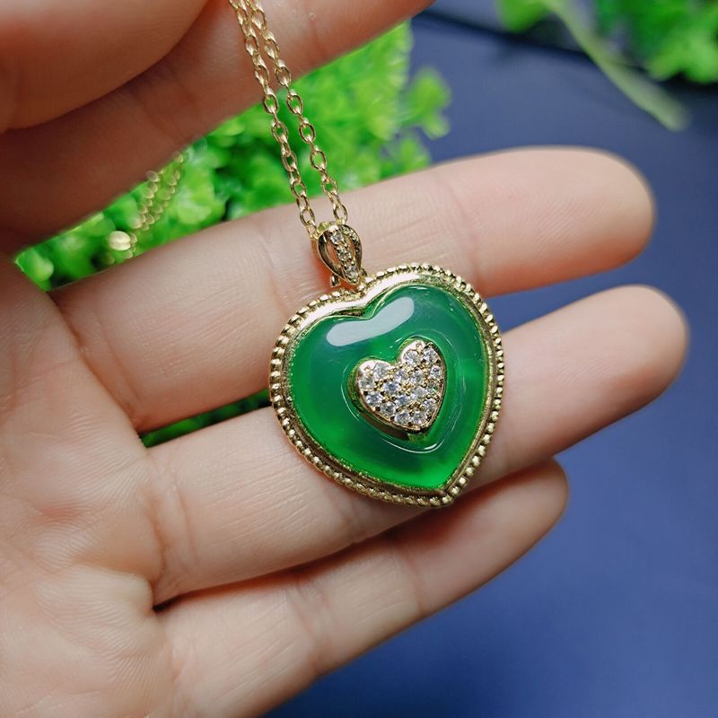 Natural Green Jade Hand Carved Heart Necklace Jade Pendant Women jewelry Gift