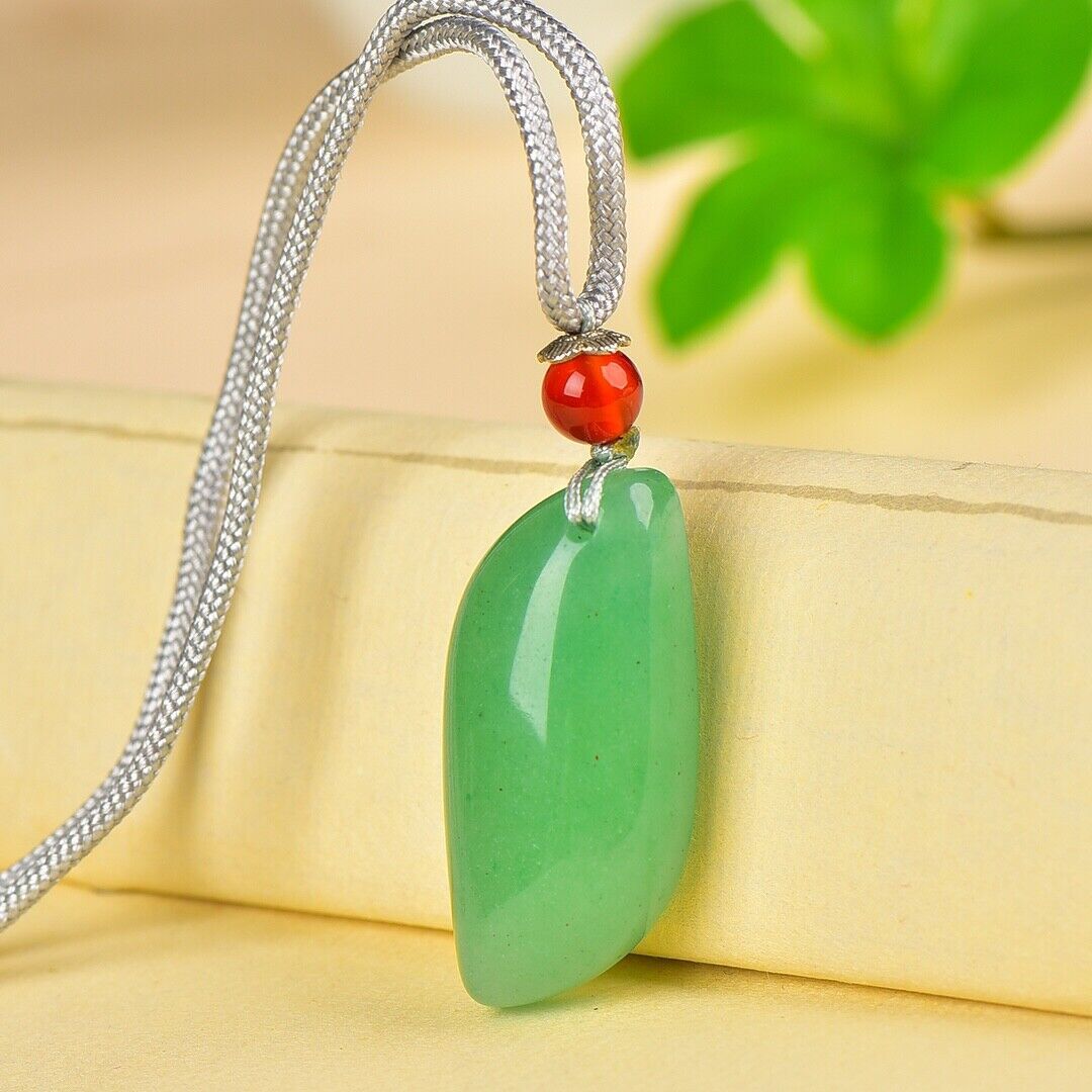 16*35MM Natural Green Jade Willow leaf Jade Pendant Necklace Gift