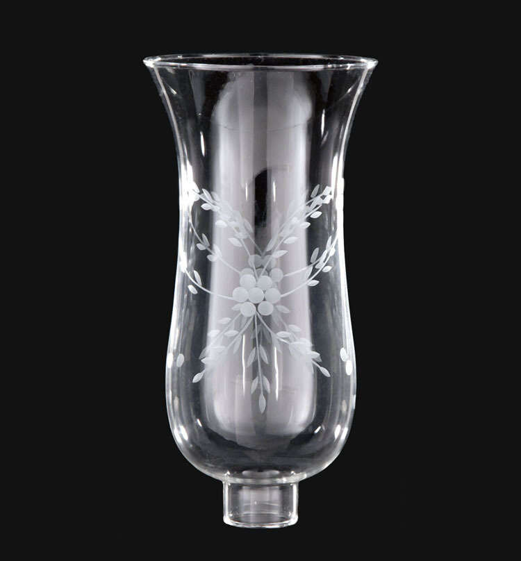Clear Glass Hurricane with Floral Design - 1 5/8