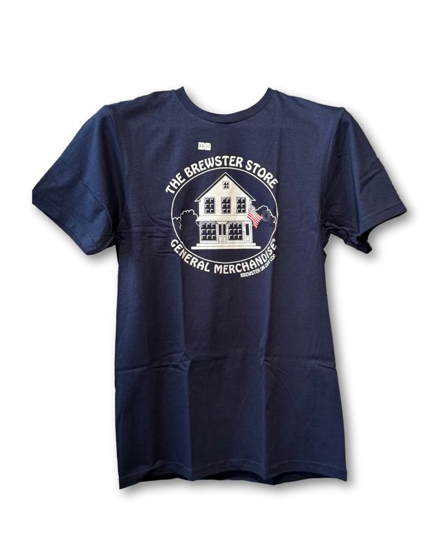 Brewster Store Logo T-Shirt-Navy With Flag