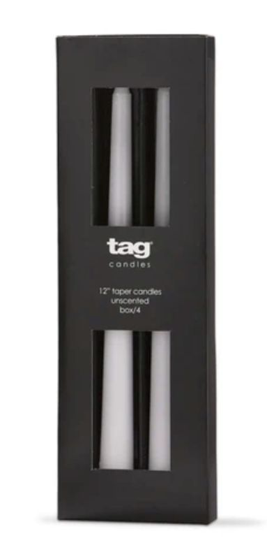 12" Taper Candles, Set of 4, White