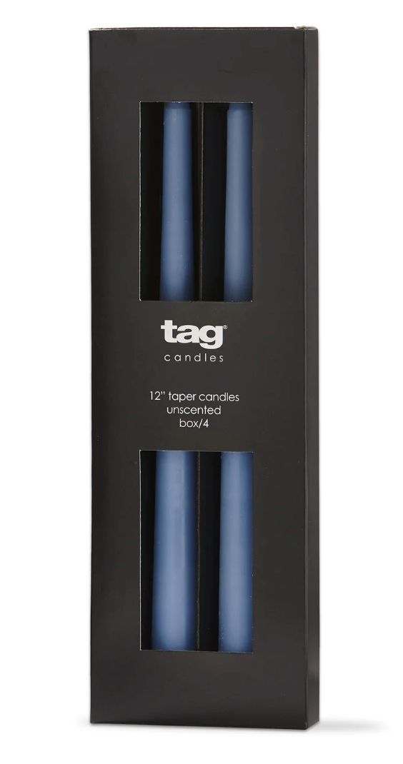 12" Taper Candles, Box of 4, Blue