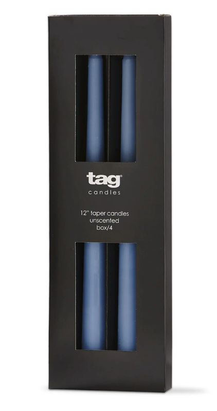 12" Taper Candles, Box of 4, Blue