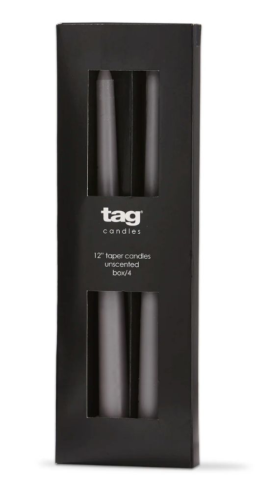 12" Taper Candles, Box of 4, Gray