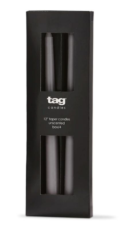 12" Taper Candles, Box of 4, Gray