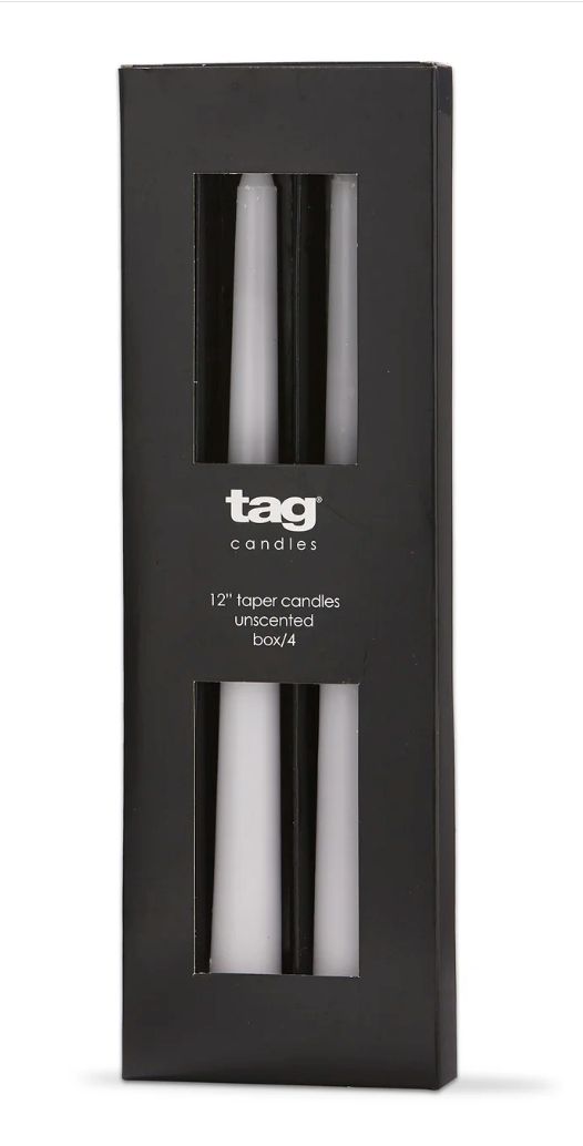 12" Taper Candles, Box of 4, White