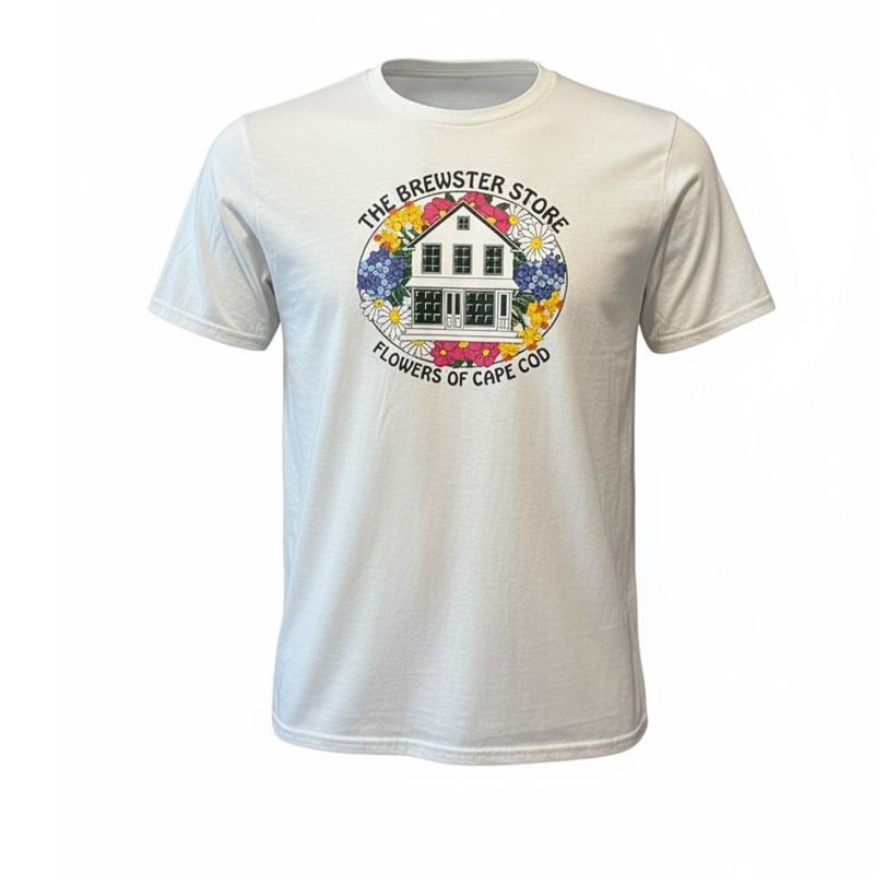 Brewster Store Logo, Flowers of Cape Cod T-Shirt-White