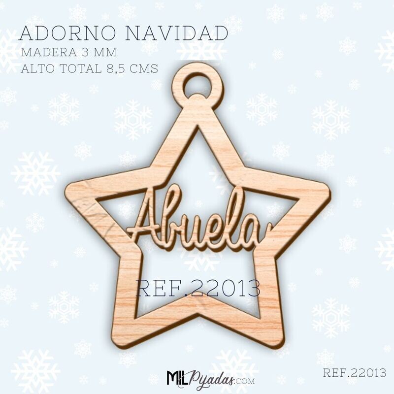 Adorno Navidad PEQUEÑO Madera 8,5 cms ESTRELLA