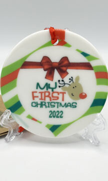 Christmas Ornament - First Christmas - Ceramic Medallion