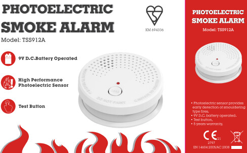 Stand Alone Battery Operated Smoke Detector with Alarm TSS912A