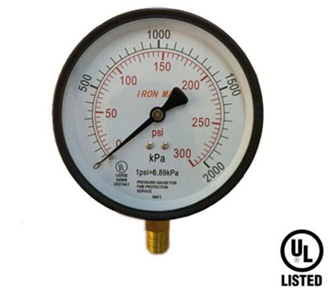Pressure Gauge ,4", 300 Psi, UL Listed, IRON MAN