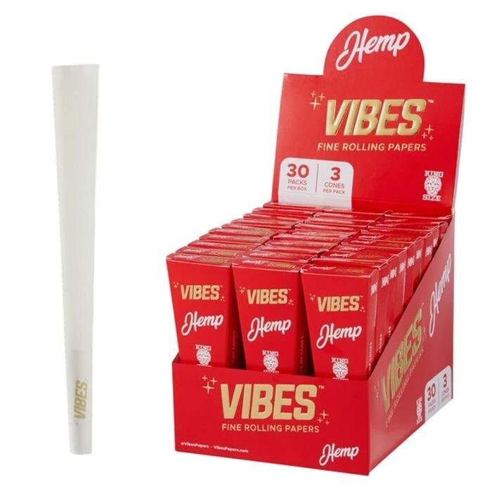 Vibes King Size 3 Fine Hemp Cones (Red)