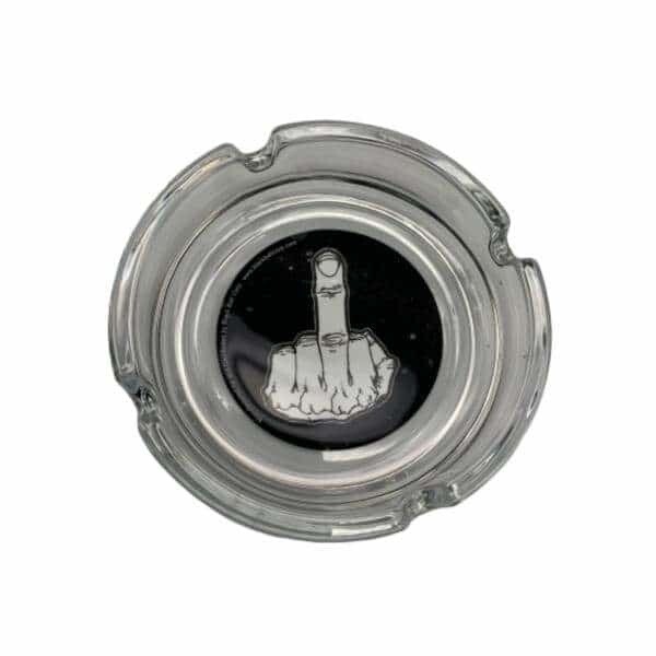 ROUND GLASS ASHTRAY MIDDLE FINGER