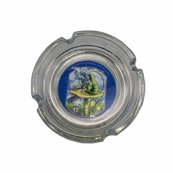 ROUND GLASS ASHTRAY ALICES SMOKING CATERPILLAR