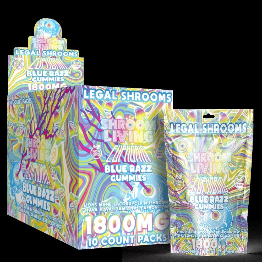 SHROOM LIVING EUPHORIA GUMMIES 10CT BLUE RAZZ