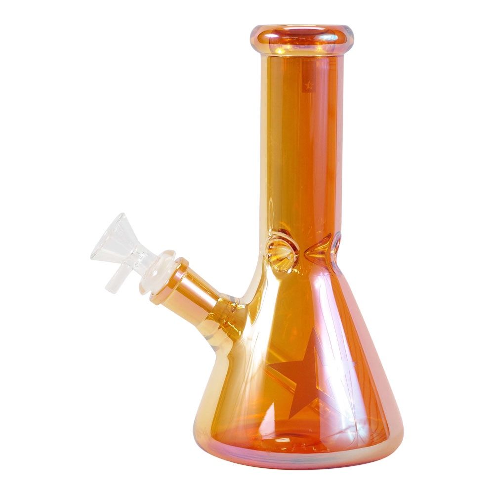 8&quot; FAMOUS BRANDZ GLASS WATER PIPE BEAKER GOLD FUME