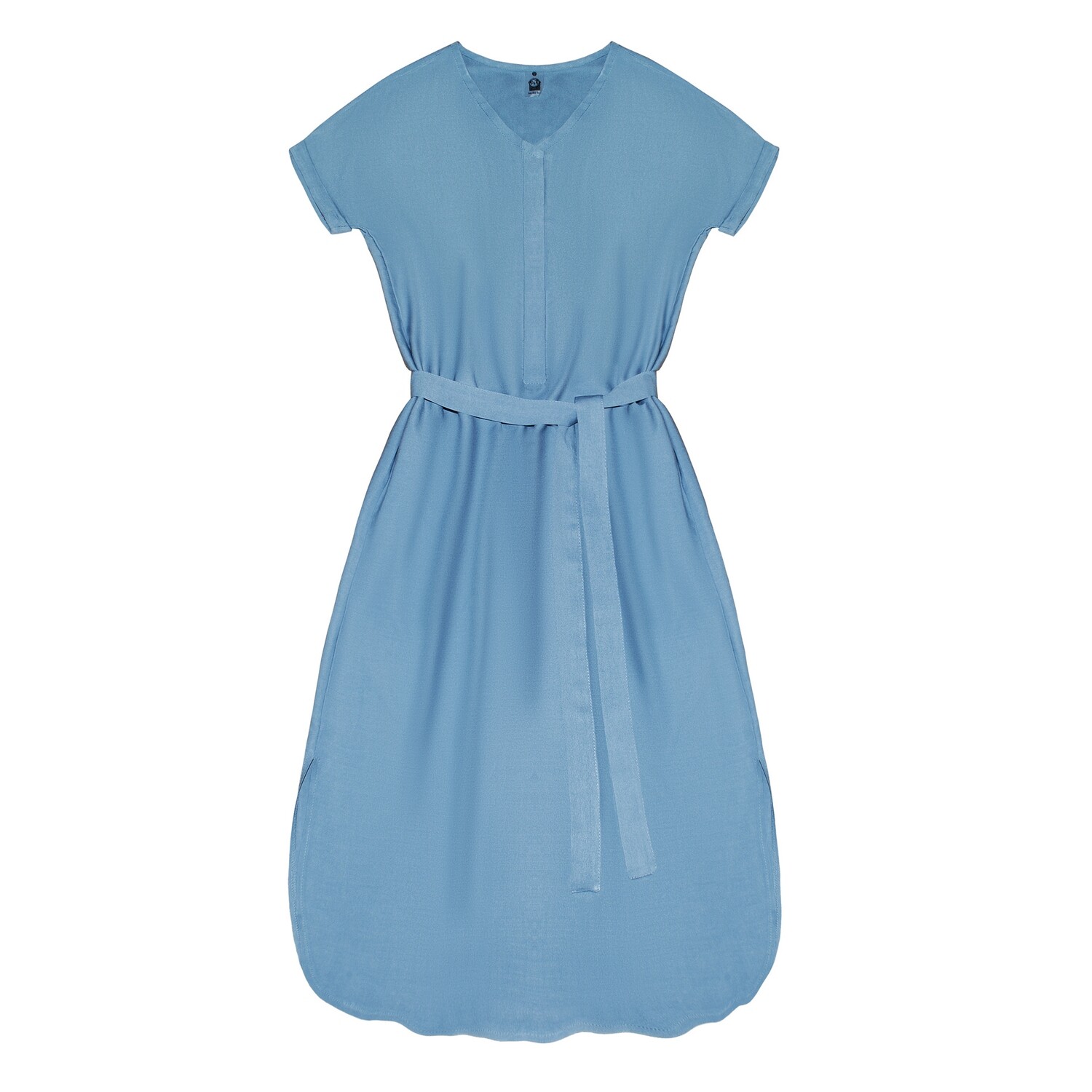 Взрослое платье с поясом голубое