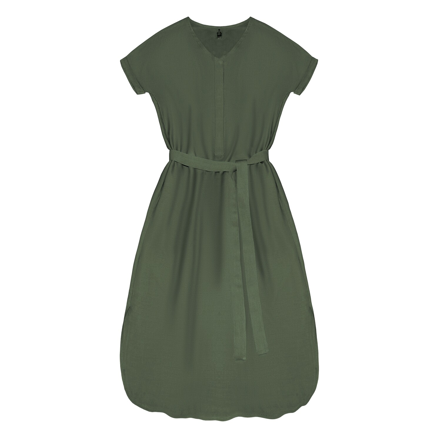 Взрослое платье с поясом зелёное