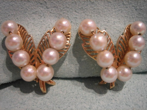 Pearl Earrings 1950s 14 Karat Gold