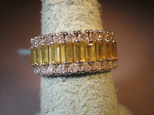 Diamond and Yellow Sapphire Anniversary Ring 14 Karat Gold