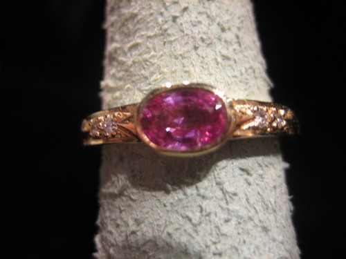 Pink Sapphire and Diamond Ring 14 Karat Yellow Gold