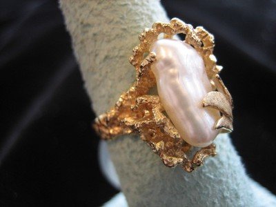 Biwa Pearl Ring 14 Karat Gold Ring Large Pearl