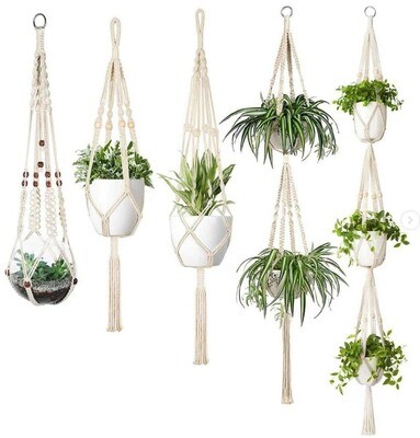 Macrame plant hangers with unique hand knotted designs