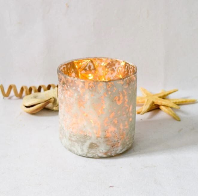 Cylindrical Ivory and Gold Candle Holder