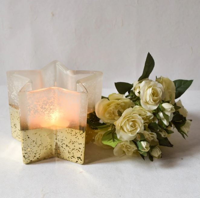 Star-Shaped Ivory and Gold Candle Holder