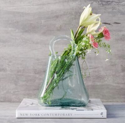 Leisha Turquoise Glass Bag Vase