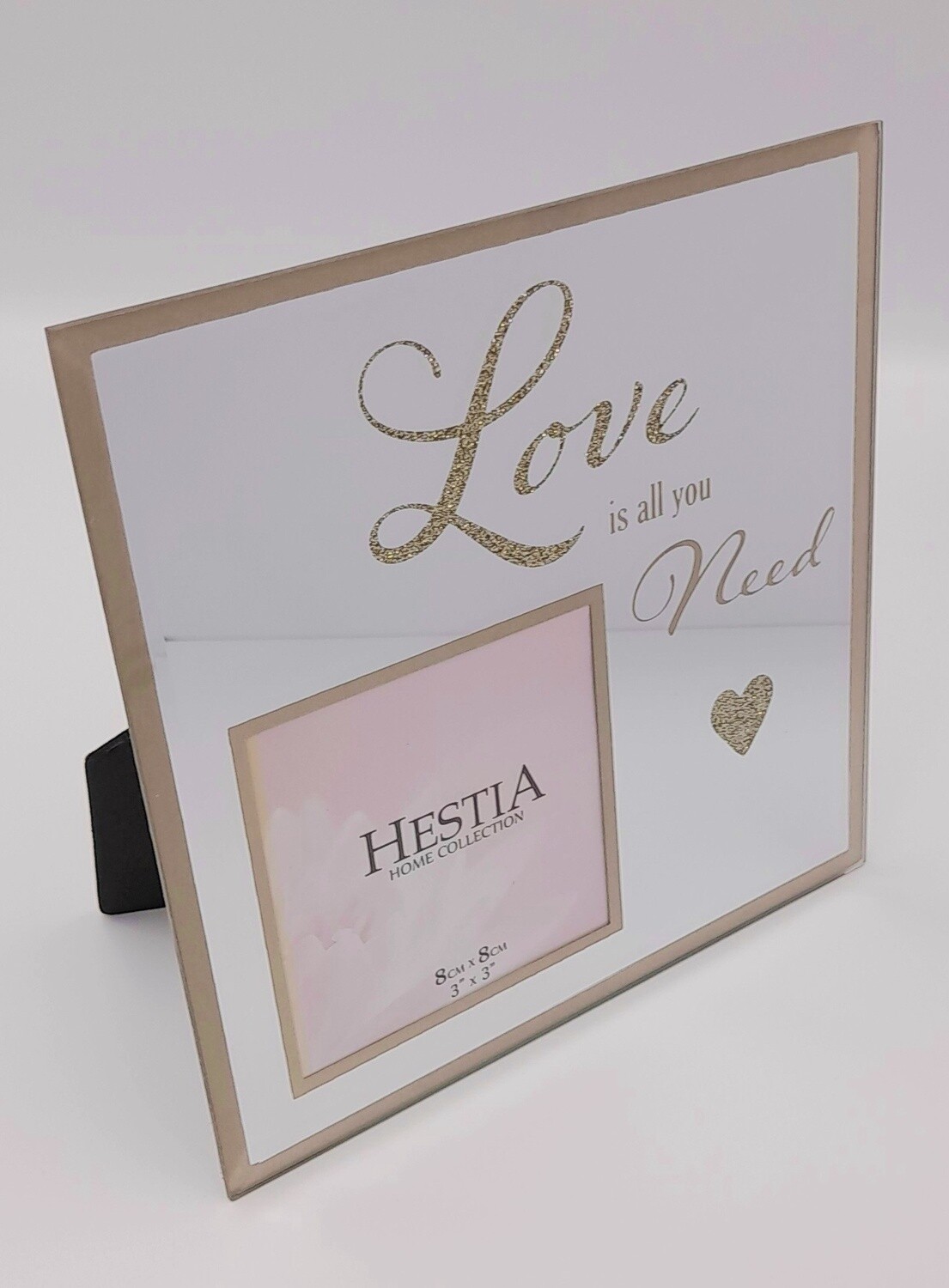 &#39;Love is all you need&#39; mirrored glass photo frame
