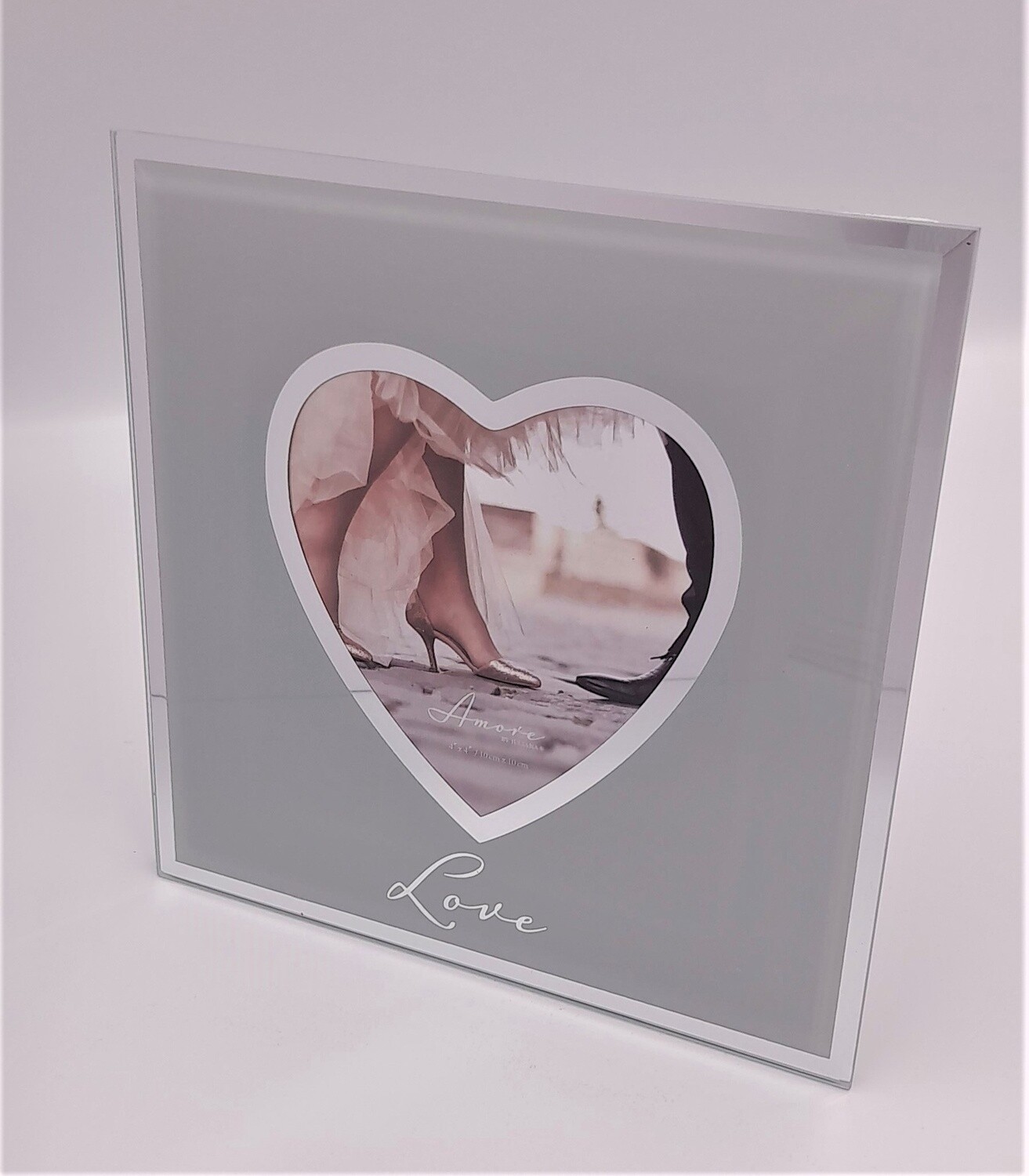 &#39;Love&#39; love heart mirrored glass photo frame