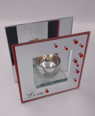 Square &#39;Love&#39; glass tea-lite holder