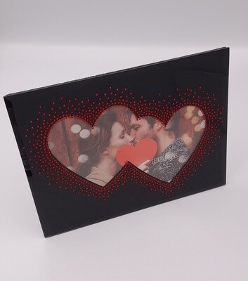 Black glass and diamante double heart photo frame