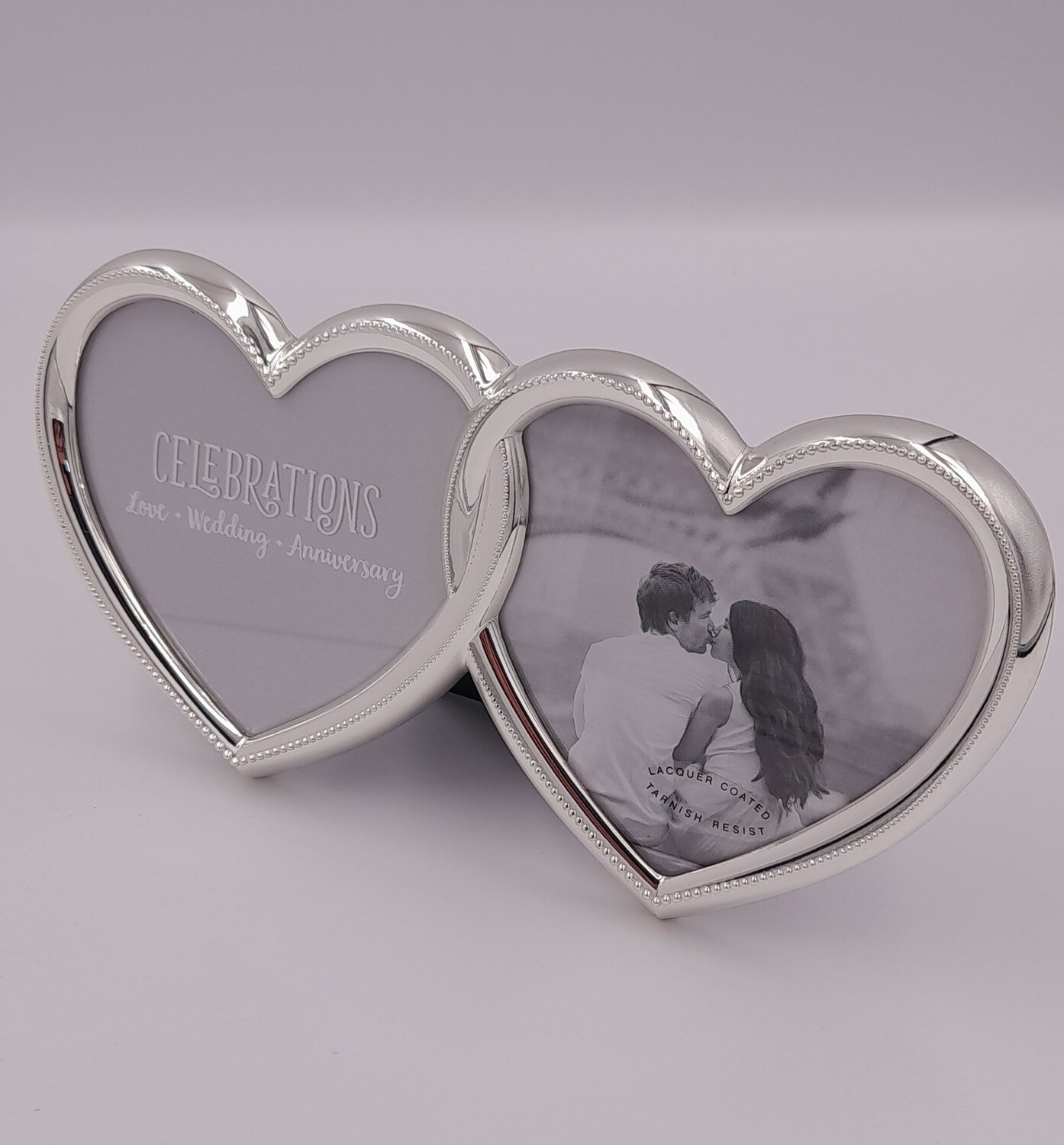 Double-heart silver-coloured photo frame