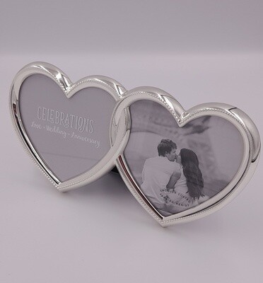 Double-heart silver-coloured photo frame
