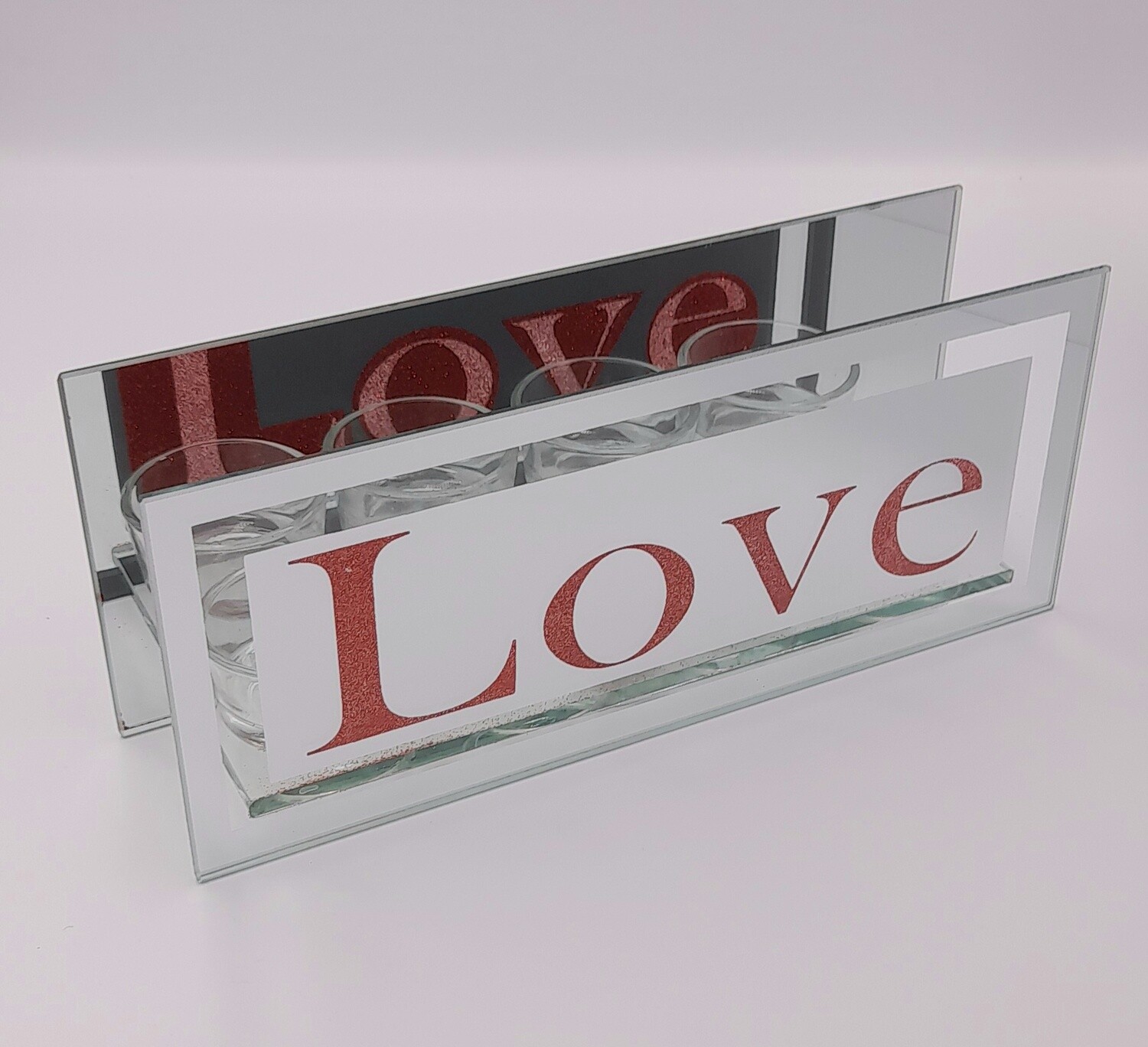 &#39;Love&#39; glass tea-lite holder