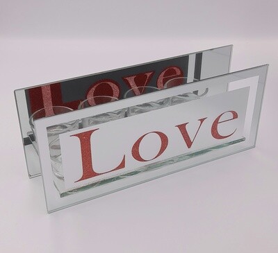 &#39;Love&#39; glass tea-lite holder