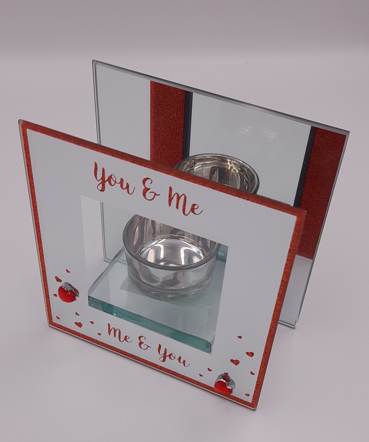 Mirrored glass tea-lite holder &#39;You &amp; Me, Me &amp; You&#39;