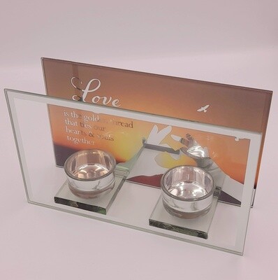 &#39;Love is the golden thread...&#39; glass double tea-lie holder