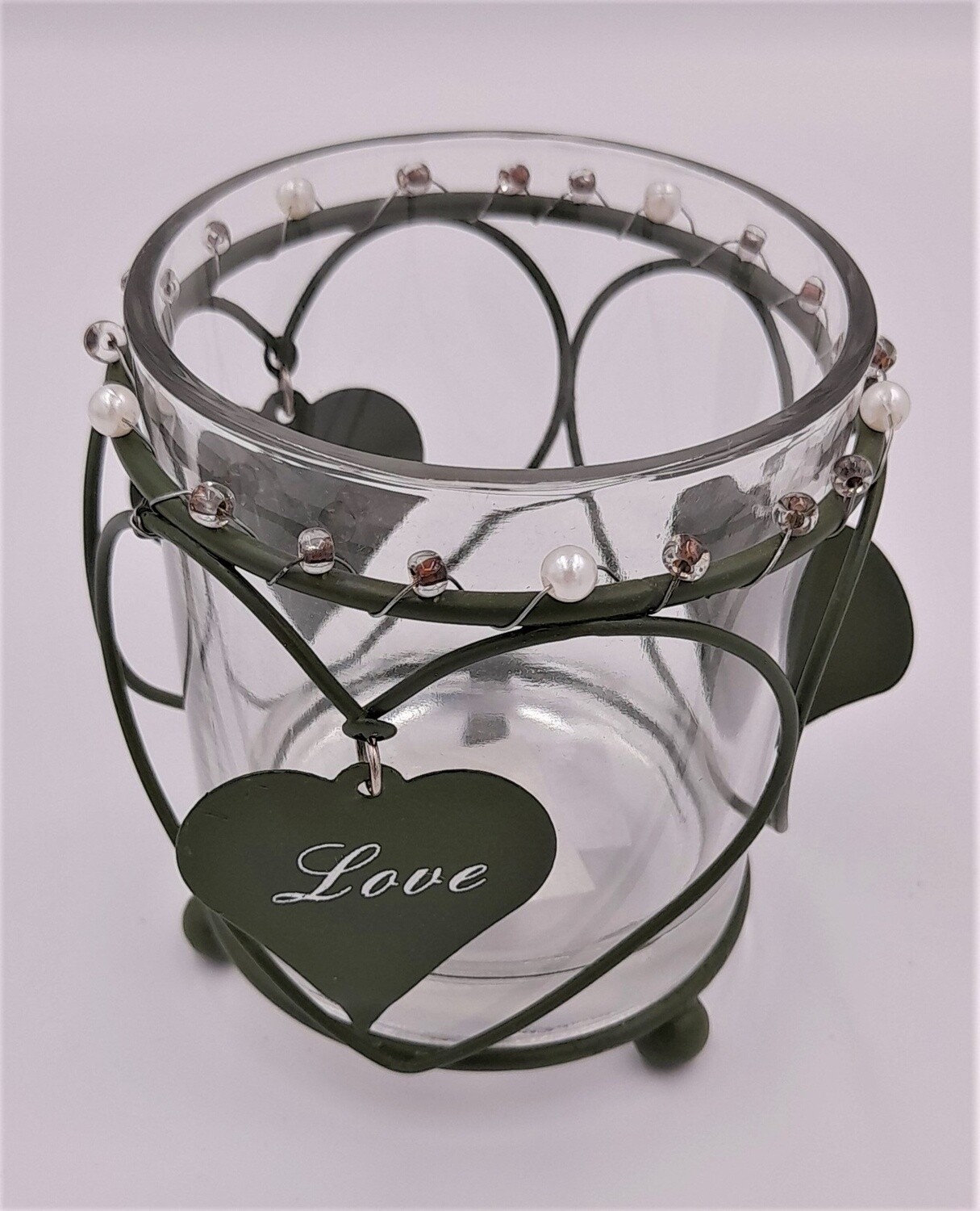 Love heart and beaded tea-lite holder