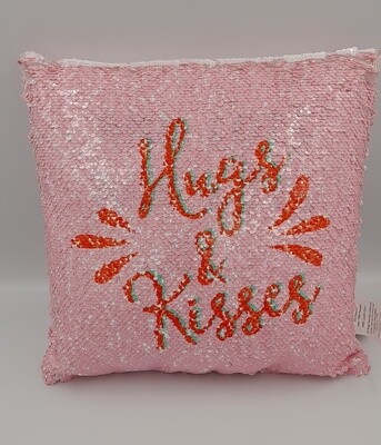 &#39;Hugs &amp; Kisses...&#39; naughty reveal sequin cushion