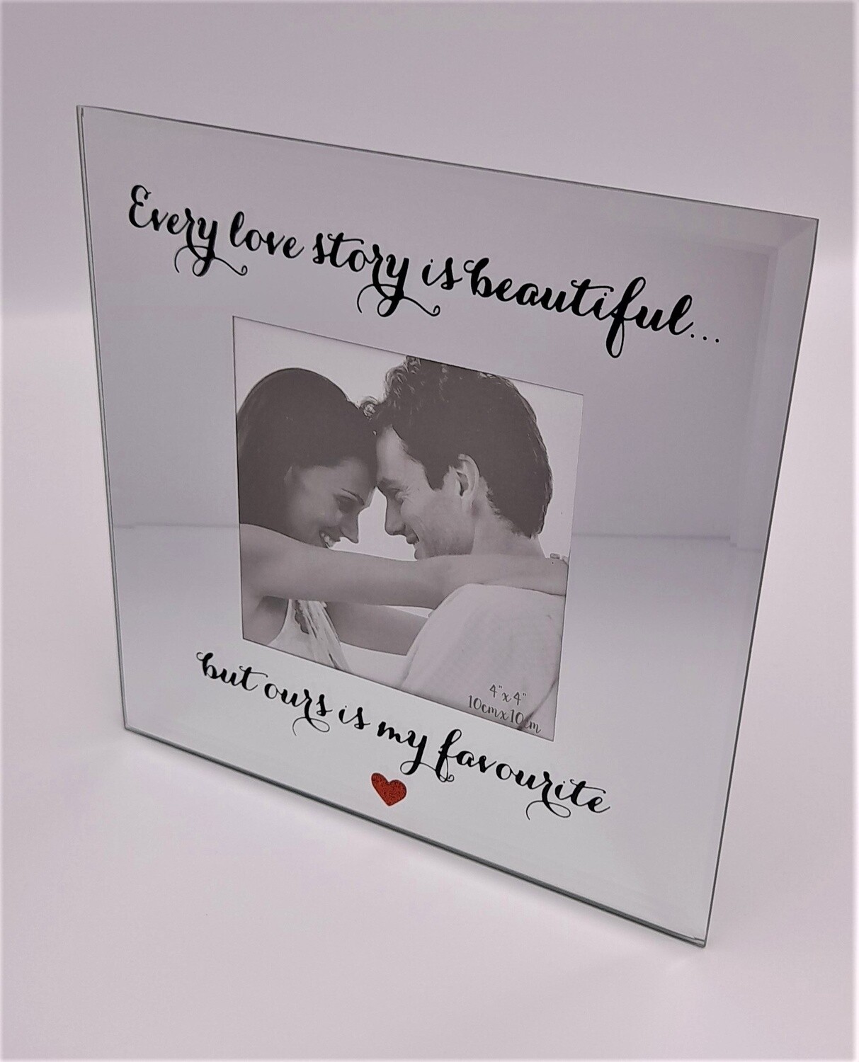 Mirrored glass &#39;Love story&#39; photo frame