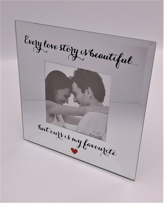 Mirrored glass &#39;Love story&#39; photo frame
